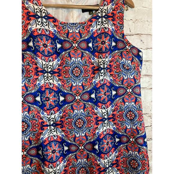 DN Design Midi Dress Womens 16 Pink & Cobalt Medallion Print Sheath Plus Lined - Picture 5 of 14